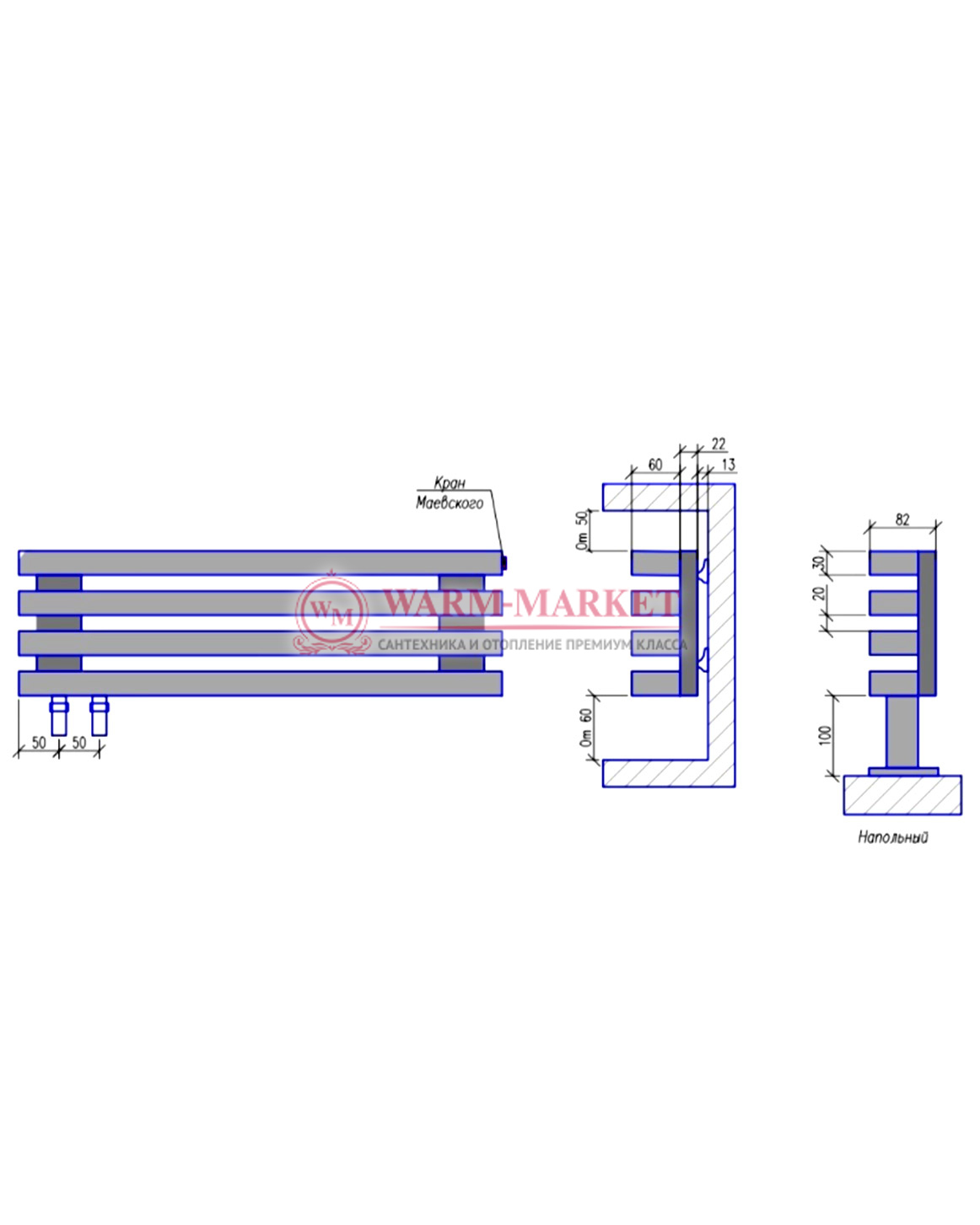 Steel N 30х60 3000 - напольный трубчатый дизайн-радиатор, 5 секций