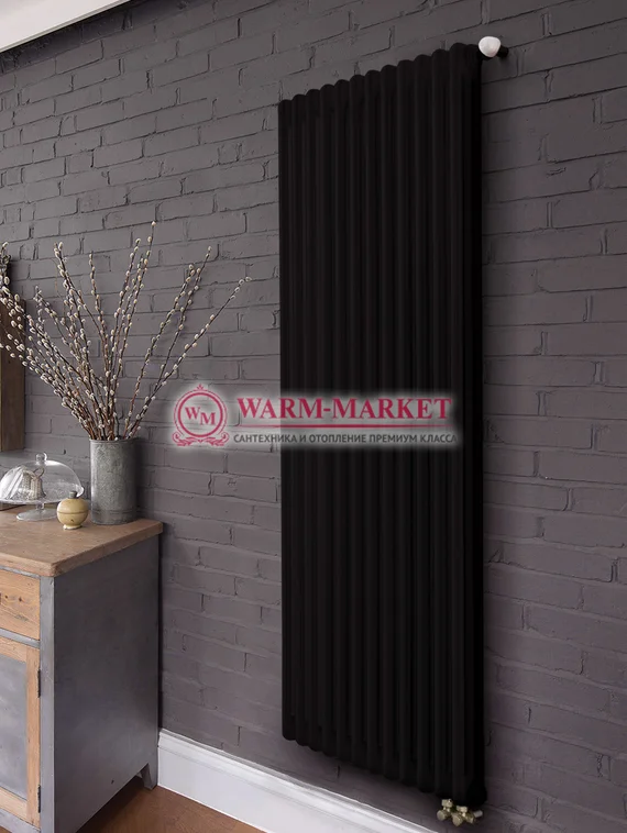 Трубчатый вертикальный радиатор Dia Norm 3180 трехтрубный нижнее правое/левое подключение с вентилем черного цвета