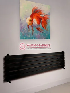 Barletta 416х1400 – черный горизонтальный широкий дизайнерский полотенцесушитель