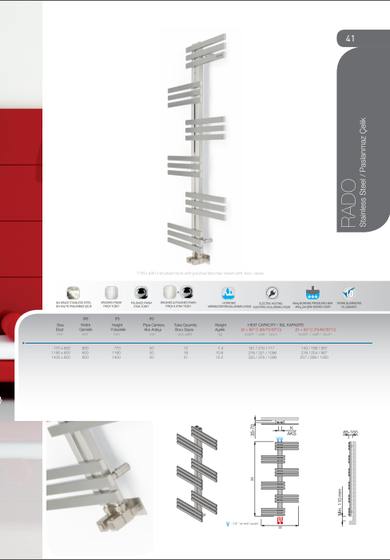 Rado Mat-дизайнерский полотенцесушитель из матовой полированной нержавеющей стали