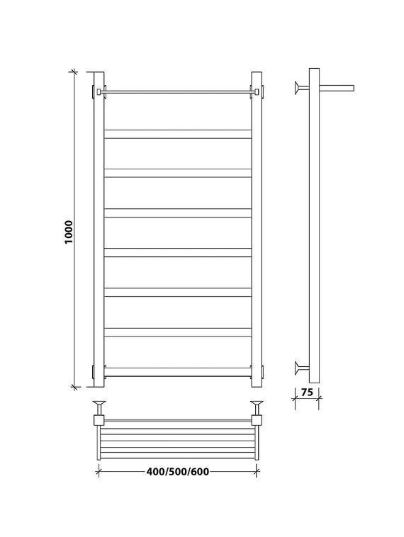 Водяной полотенцесушитель Secado Корсико 1 СП из нержавеющей стали, черный