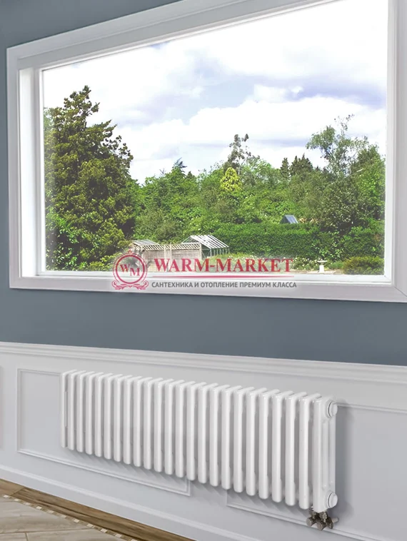 Трубчатый радиатор Purmo Delta 3037-24 секции, трехтрубный с нижним правым/левым подключением с вентилем.