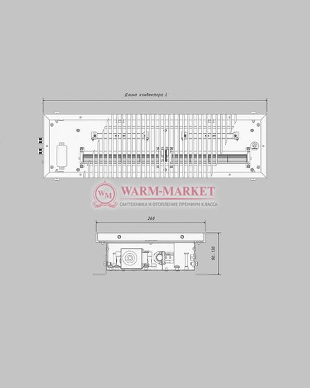 Внутрипольный электрический конвектор Vitron ВКВЭ.90.260 с вентилятором высотой 90 мм (без решетки)