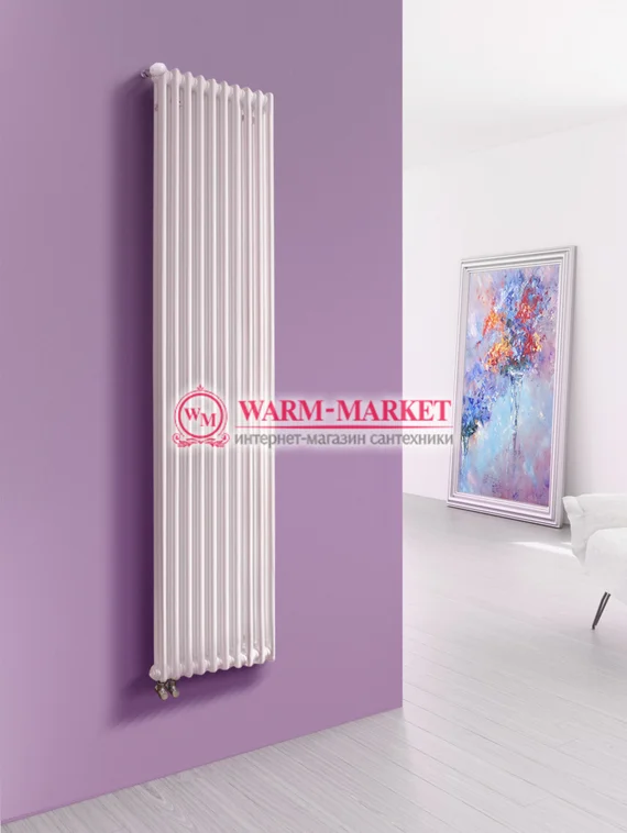 Вертикальный трубчатый радиатор Purmo Delta Lazerline 2180-10 секций, двухтрубный, нижнее правое/левое подключение с вентилем
