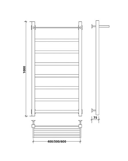 Водяной полотенцесушитель Secado Корсико 1 СП из нержавеющей стали, черный