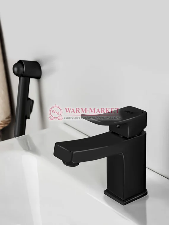 Смеситель для умывальника с гигиенической лейкой черный Aller 1068-Bl