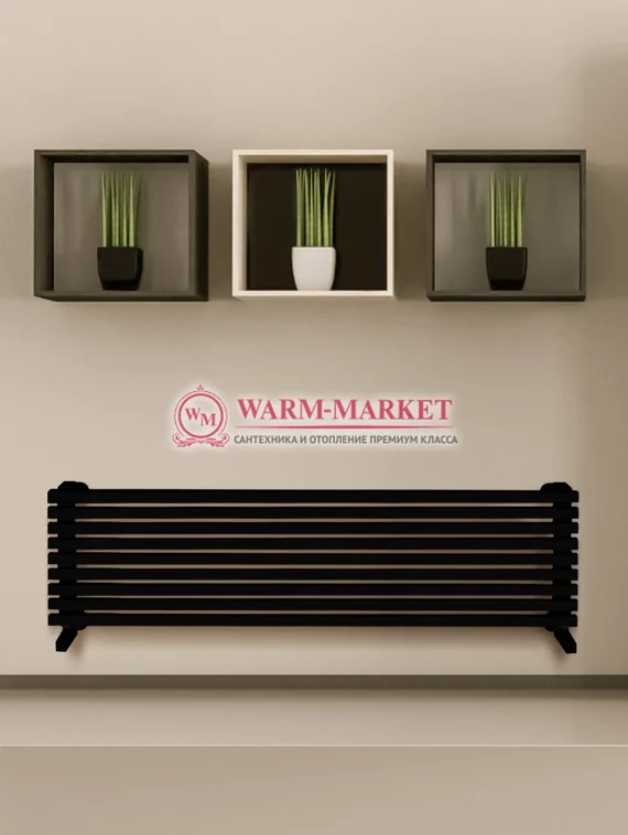 Trento 446х1400 –черный горизонтальный широкий дизайнерский полотенцесушитель