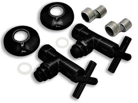 Вентиль крестообразный регулировочный угловой черного цвета.