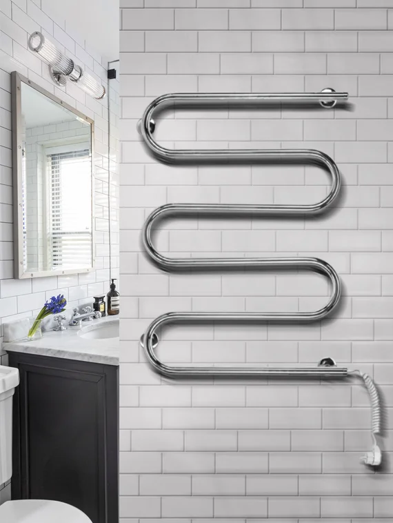 Электрический Ш-образный полотенцесушитель с терморегулятором