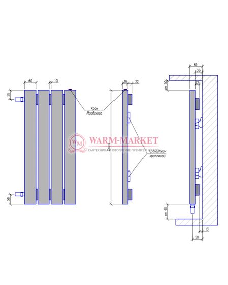 Steel V 60х30 1500 - вертикальный трубчатый дизайн-радиатор, 12 секций