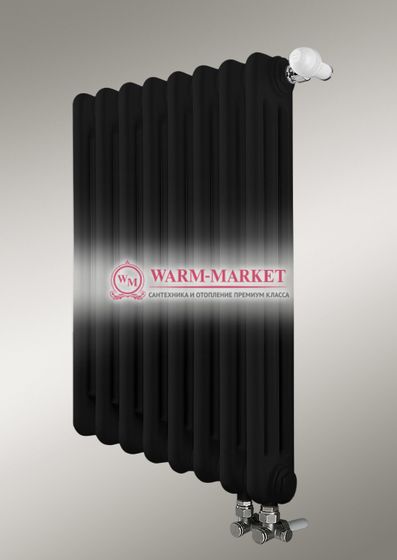 Трубчатый вертикальный радиатор Dia Norm 3180 трехтрубный нижнее правое/левое подключение с вентилем черного цвета