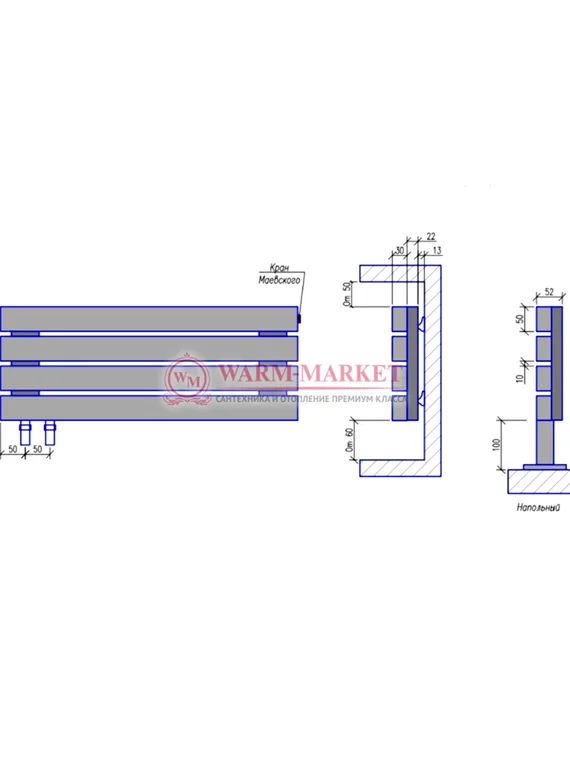 Steel V 50х30 1000 - вертикальный трубчатый дизайн-радиатор, 11 секций
