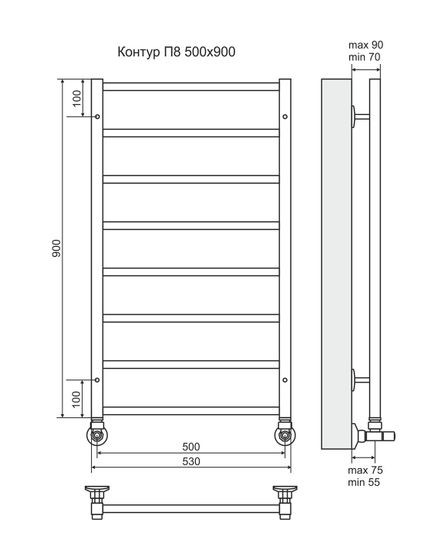 Контур П8-3 - водяной полотенцесушитель, нижнее подключение, белый