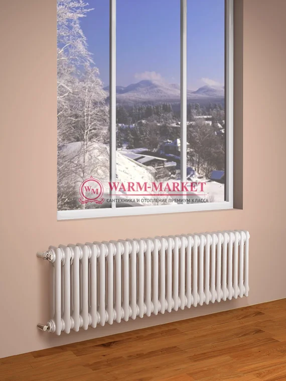 Трубчатый радиатор Purmo Delta 2057-28 секций, двухтрубный с боковым подключением.