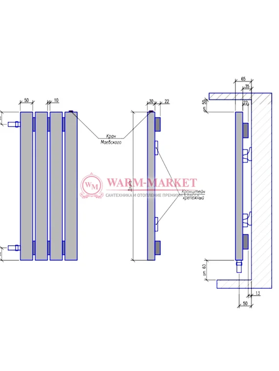 Steel V 50х30 2250 - вертикальный трубчатый дизайн-радиатор, 9 секций