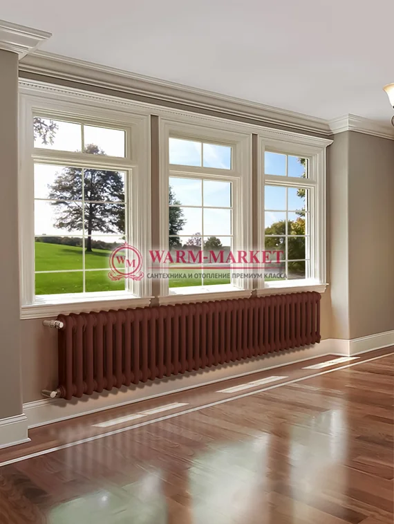 Трубчатый радиатор Dia Norm 3037 трехтрубный с нижним правым/левым подключением с вентилем коричневого цвет