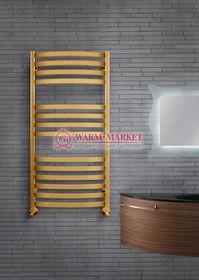 Aviel Gold - золотой полотенцесушитель с прямоугольными горизонталями, выгнутый
