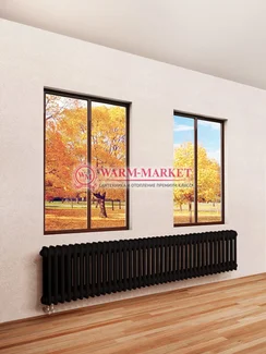 Трубчатый радиатор Dia Norm 2057 двухтрубный с нижним правым/левым подключением с вентилем черного цвета