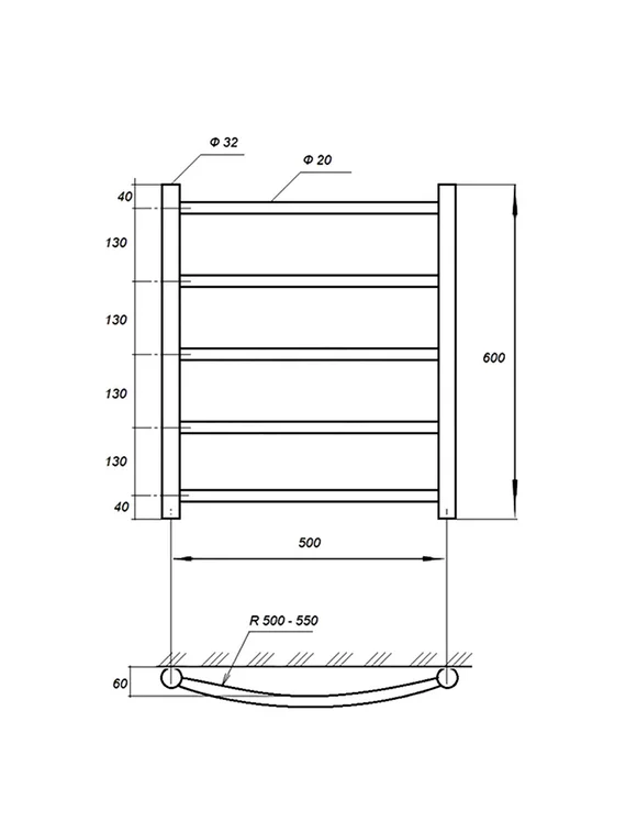 Полотенцесушитель электрический Solent Grevol SR-010 600х500 П5 черный