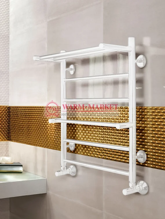 Ankona-полотенцесушитель с полкой, нижнее подключение цвет белый