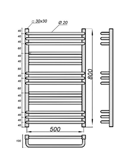Полотенцесушитель электрический Solent Roure SR-012 800х500 П15 черный
