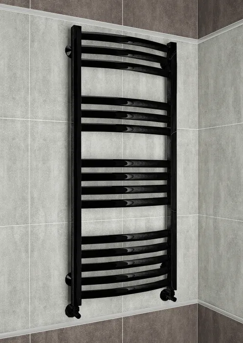 Palermo Black  - черный дизайн полотенцесушитель с выгнутыми вперед горизонталями. | Фото