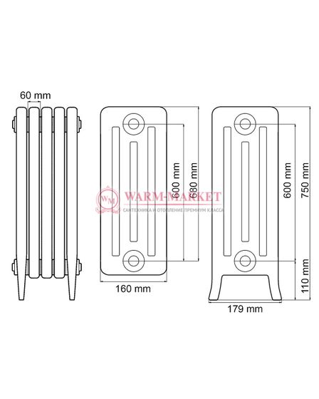 Чугунный радиатор Viadrus Karol 600/160