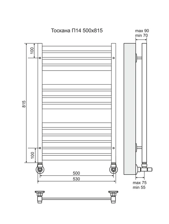 Тоскана П14 - водяной полотенцесушитель, нижнее подключение, цвет золото