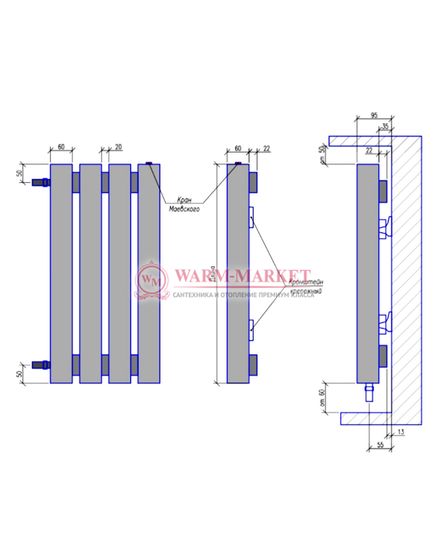 Steel N 60х60 2250 - напольный трубчатый дизайн-радиатор, 8 секций
