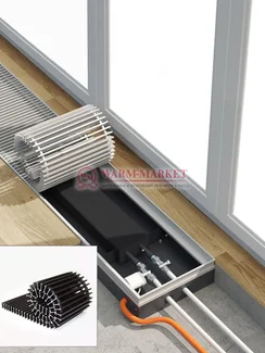 Конвектор внутрипольный Helios Therm Alpha (CIA) без вентилятора глубиной 95мм с алюминиевой решеткой черного цвета