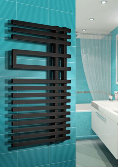 Emilia - дизайн полотенцесушитель оригинальной формы с квадратным профилем черного цвета