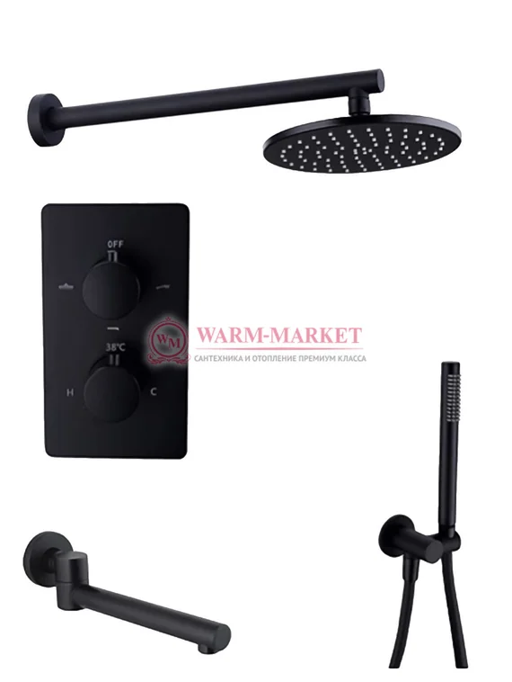 Душевой комплект термостатический 3в1 Warmer Black Line Bl 400300-10D Termo