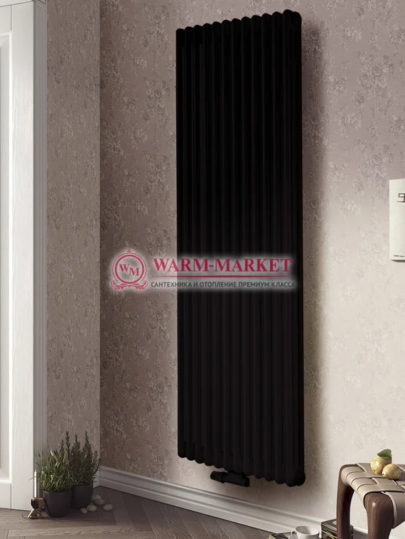 Трубчатый вертикальный радиатор Dia Norm 3180 трехтрубный с нижним центральным подключением черного цвета