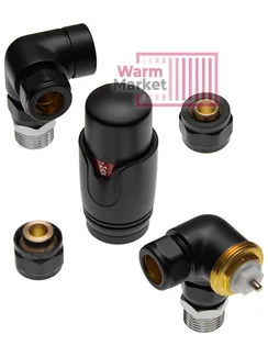 Комплект вентилей Delta mini трехосевой 1/2 универсальный с термоголовкой М30х1,5 RAL 9005 Чёрный
