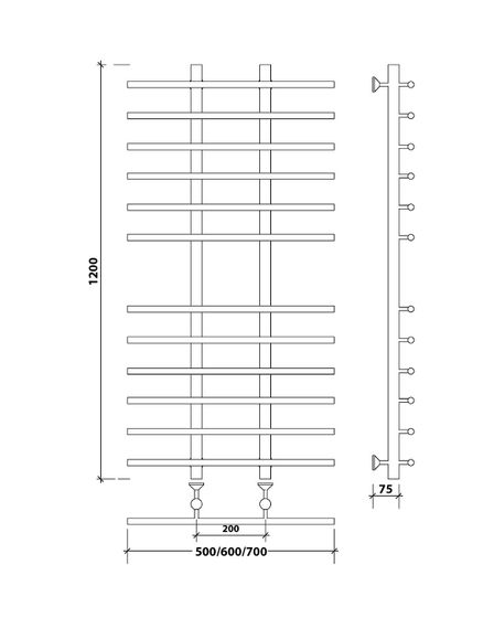 Водяной полотенцесушитель Secado Турин 4 из нержавеющей стали