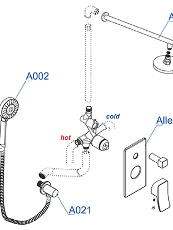 Встраиваемый комплект для душа с верхней душевой насадкой и лейкой черный A14131-Bl