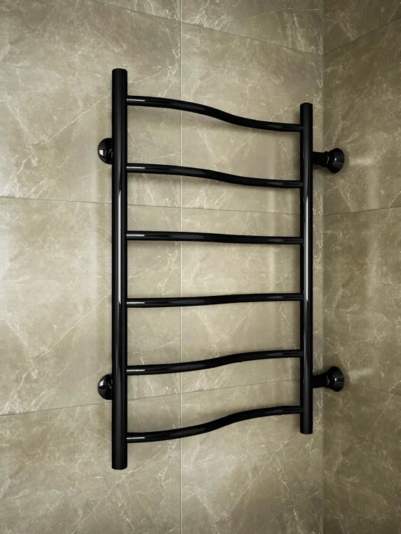 Volna Black -  слегка изогнутый черный полотенцесушитель