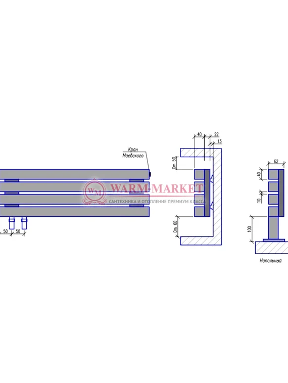 Steel V 40х40 3000 - вертикальный трубчатый дизайн-радиатор, 13 секций