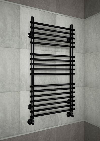 Vatra E - электрический полотенцесушитель черного цвета с перекладинами внахлест.