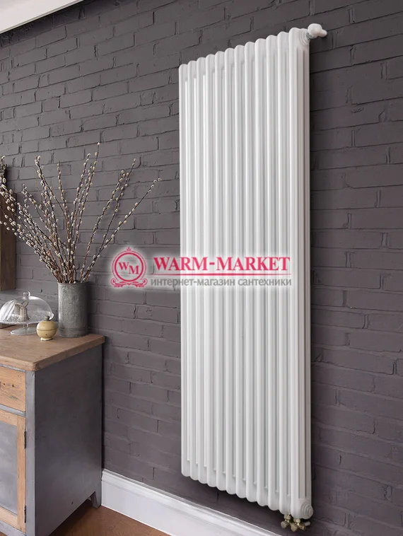 Вертикальный трубчатый радиатор Purmo Delta Lazerline 3180-12 секций, трехтрубный с нижним правым/левым подключением с вентилем.