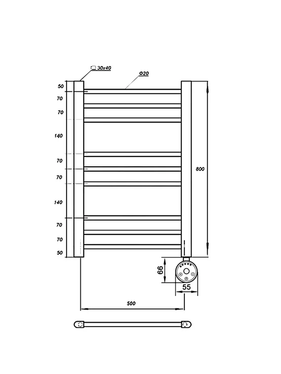 Полотенцесушитель электрический Solent Bedoll SR-011 800х500 П9 черный