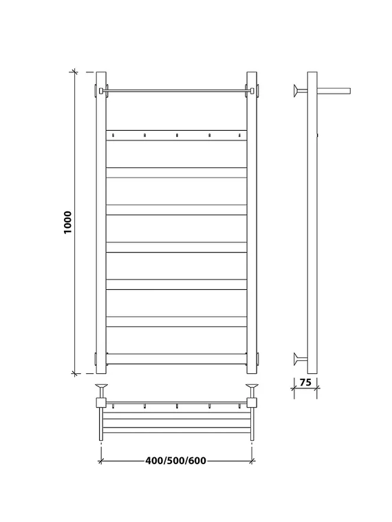 Водяной полотенцесушитель Secado Комано 1 КСП из нержавеющей стали, черный