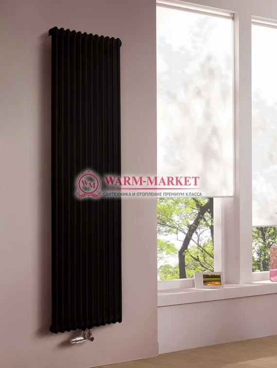 Трубчатый вертикальный радиатор Dia Norm 2180 двухтрубный с нижним центральным подключением черного цвета