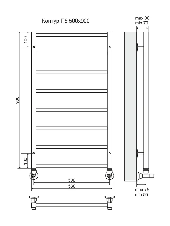 Контур П8-3 - электрический полотенцесушитель, цвет золото