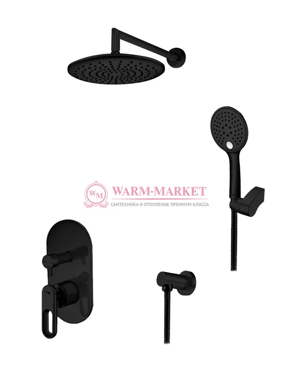 Встраиваемый комплект для душа с верхней душевой насадкой и лейкой черный A16830-Bl