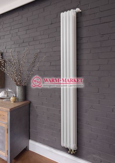 Вертикальный трубчатый радиатор Purmo Delta Lazerline 3180-4 секции, трехтрубный нижнее правое/левое подключение с вентилем