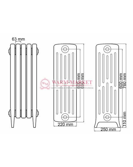 Чугунный радиатор Demir Dokum Tower 6076
