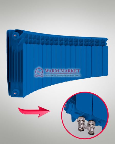 Rifar Alum Flex V Ral 500 - цветной алюминиевый радиусный радиатор с нижним подключением