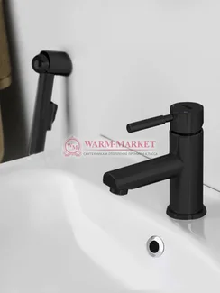 Смеситель для умывальника с гигиенической лейкой черный Main 4108-Bl