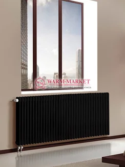 Трубчатый радиатор Dia Norm 3057 трехтрубный с нижним правым/левым подключением с вентилем черного цвета